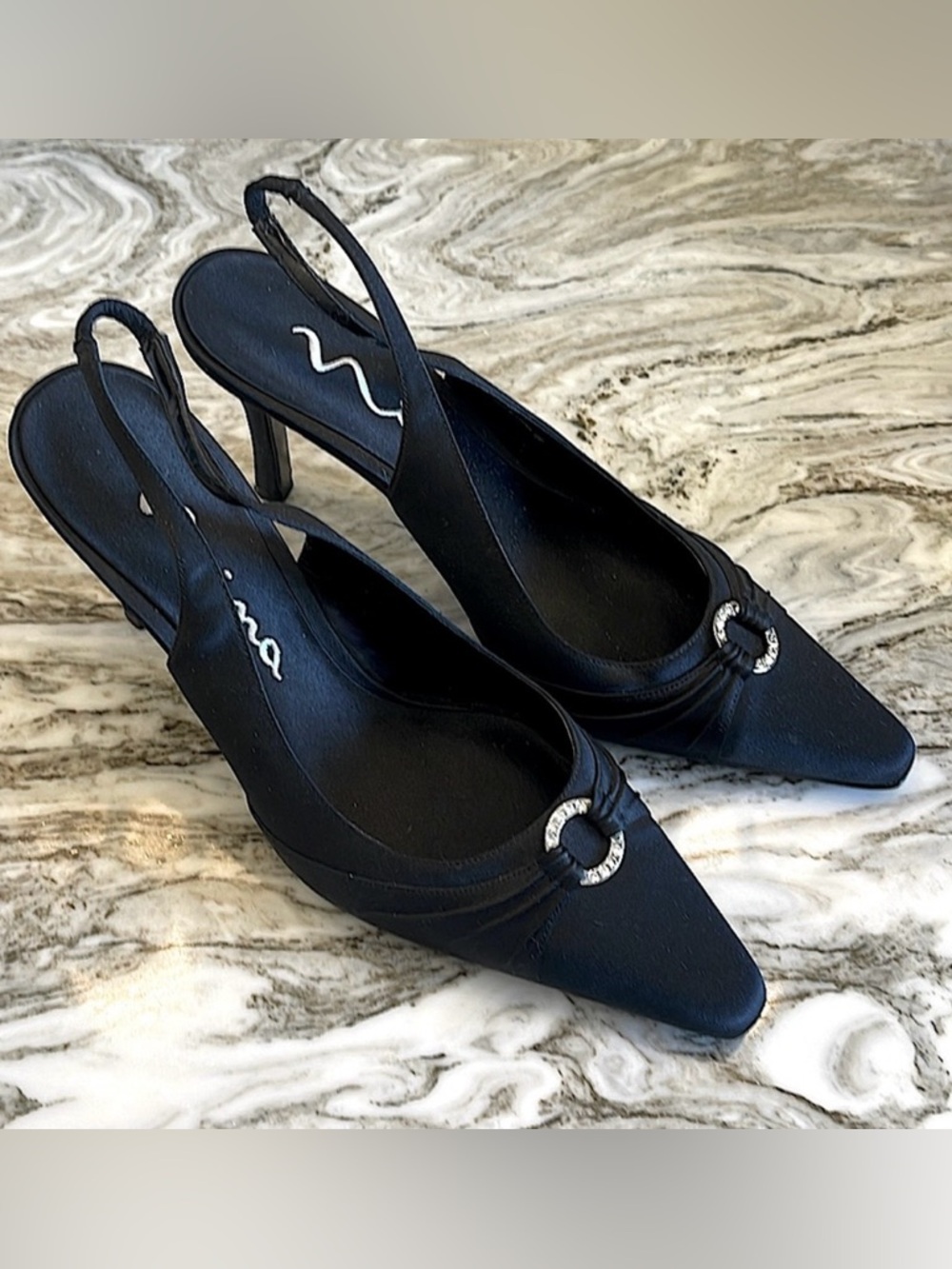 NINA Satin Black Dress Shoes, size 9